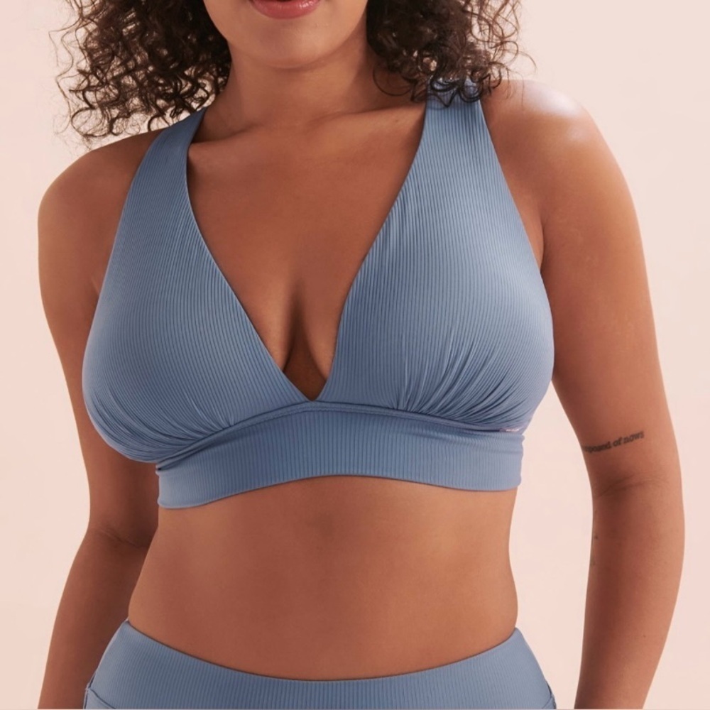 Bikini Village Eau de Sea Blue Ribbed Triangle Bikini Top XLD